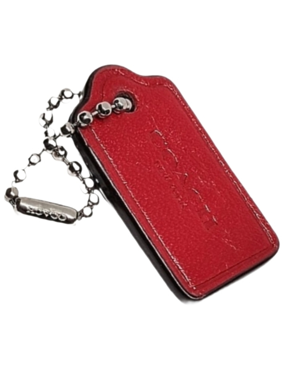 🌹 1.5" Coach Bright Red Smooth Leather Hangtag Bag Fob Mini Charm Keychain Tag